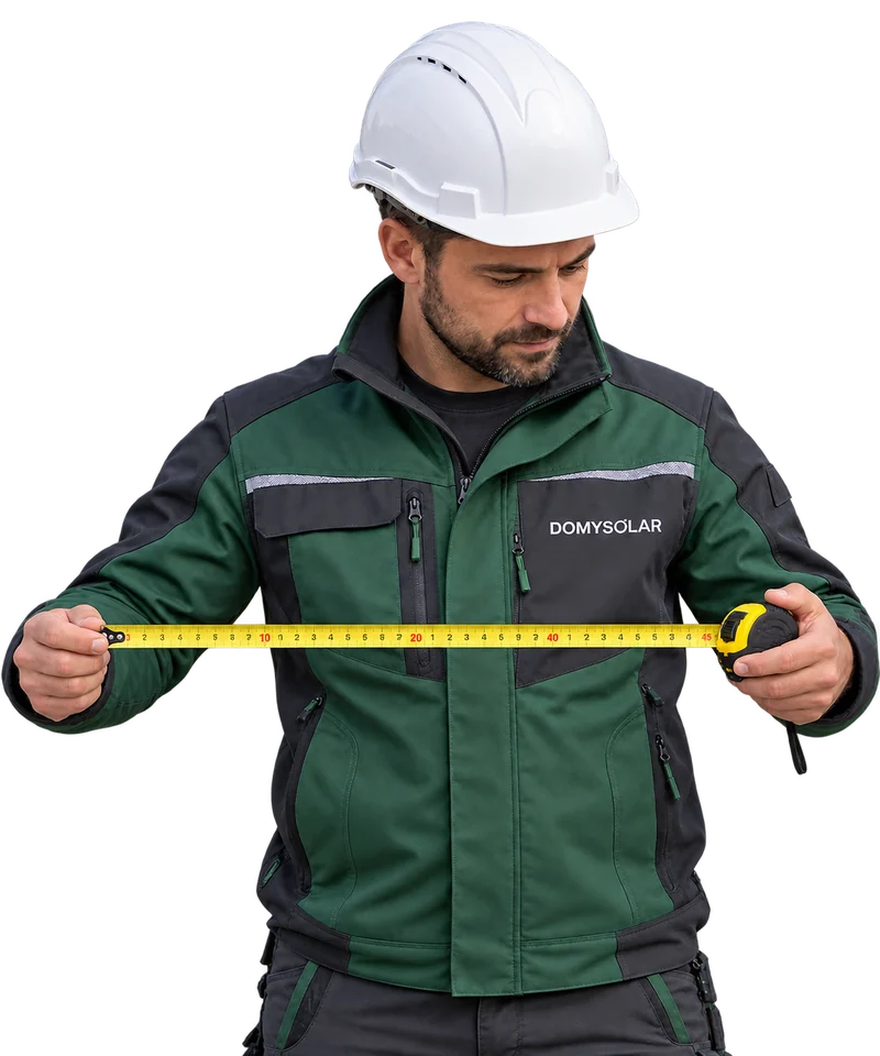 Technik Domysolar v bílé helmě měří svinovacím metrem